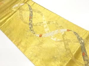 引箔鬘帯に紅葉・花々模様織出し開き名古屋帯（額縁仕立て）